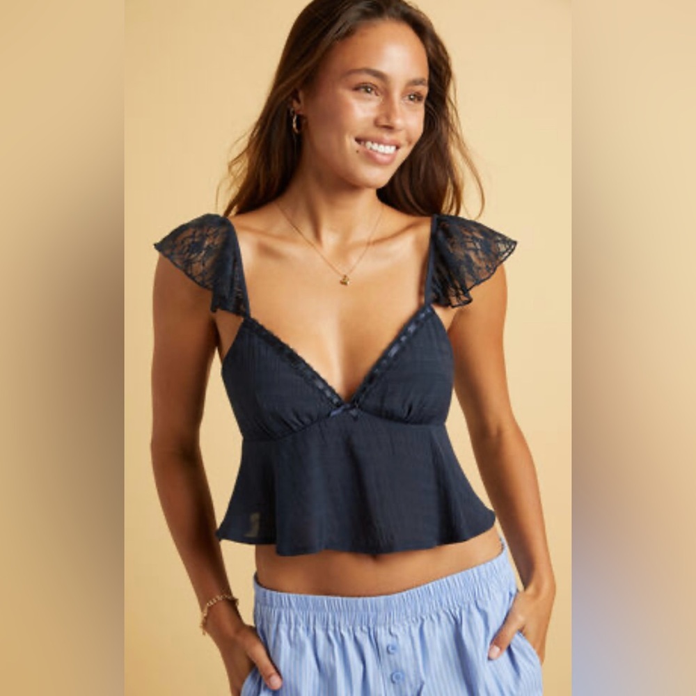 BEVERLY AND BECK - Navy Lace Babydoll Camisole Top Size XS - Picture 1 of 12